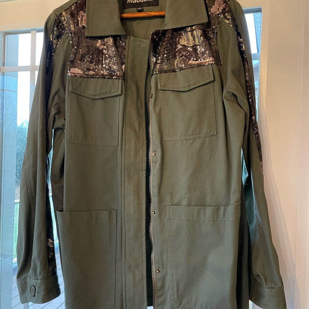 New Madden NYC Olive Sequin-Embellished Jacket. Perfect for spring!